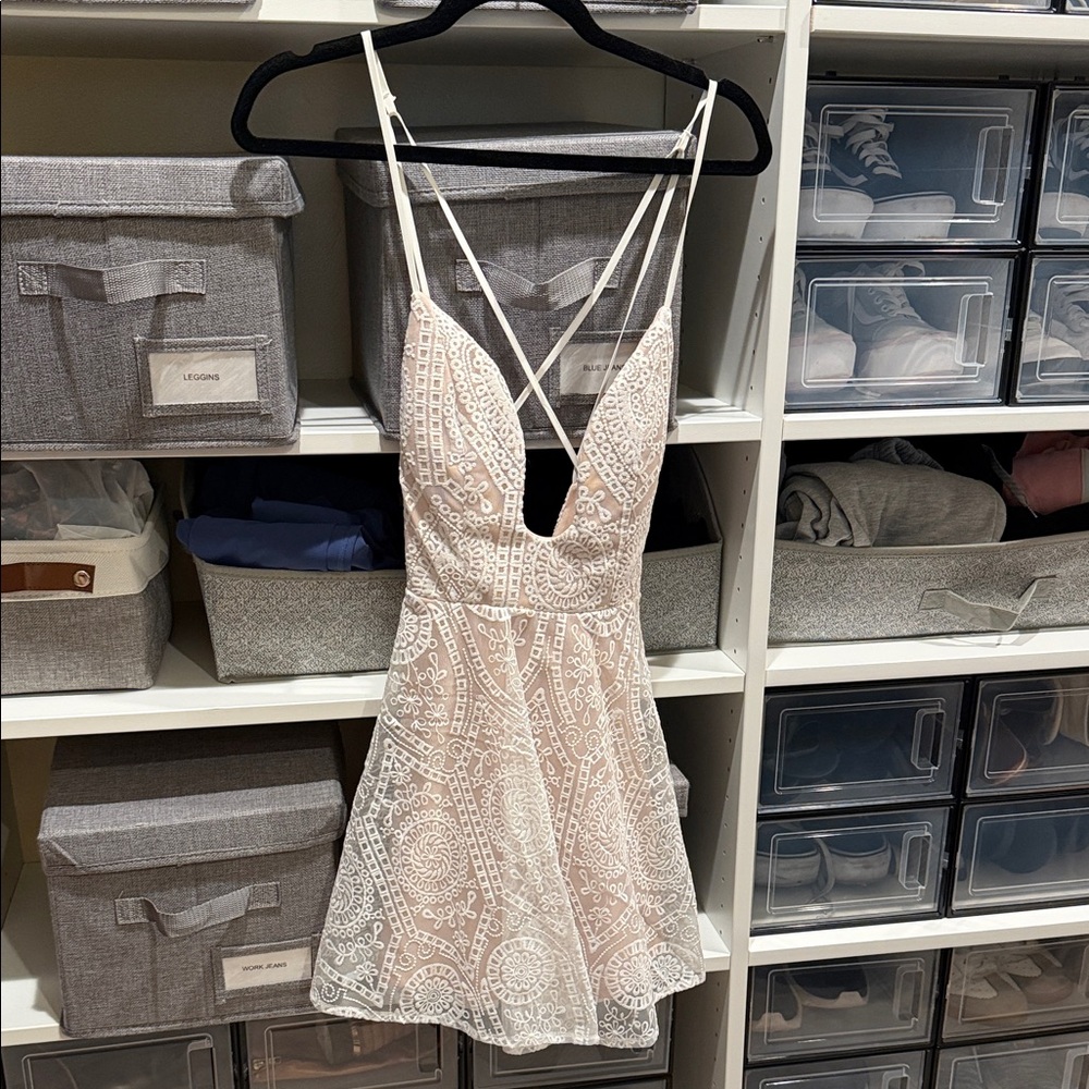 Angel Biba Elegant Lace Mini Dress in Cream